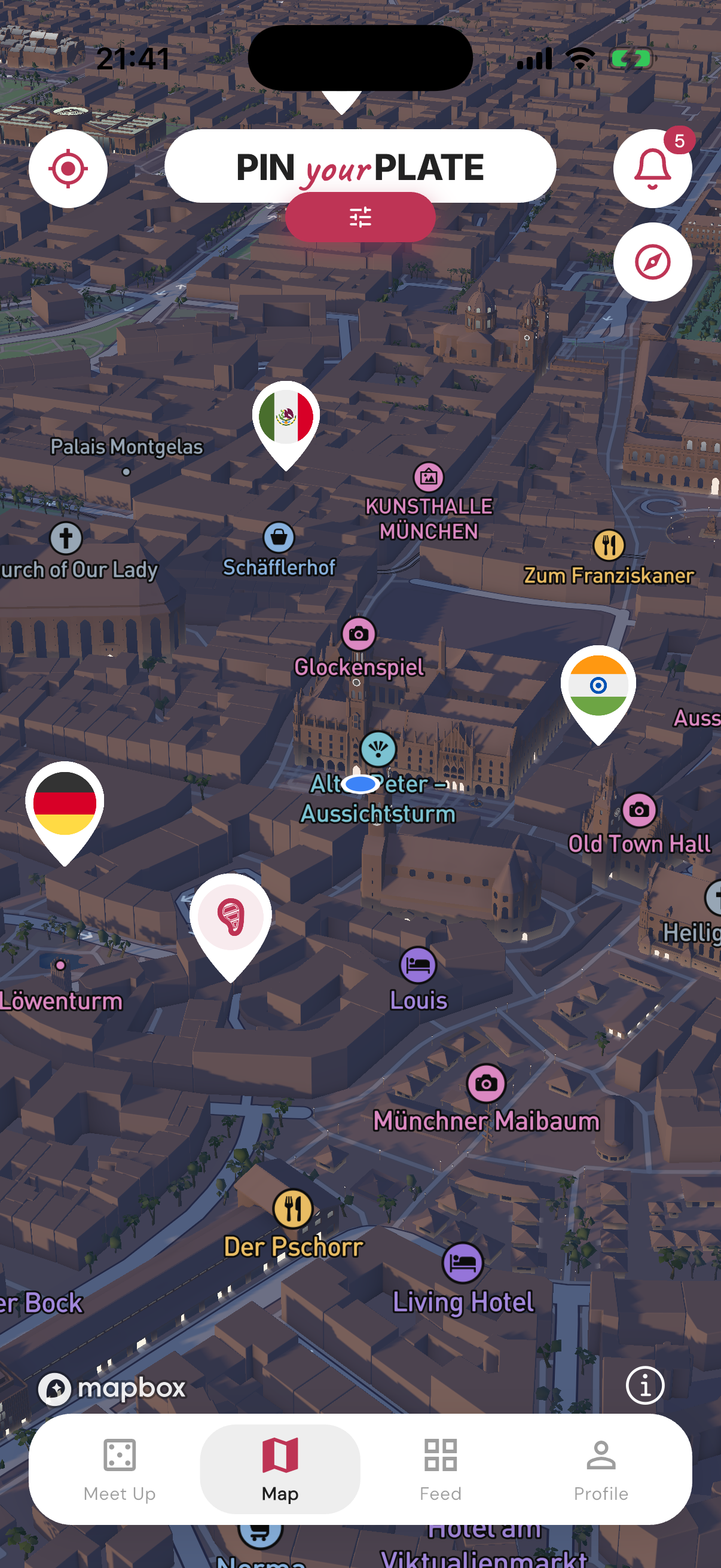 Karte mit gepinnten Orten