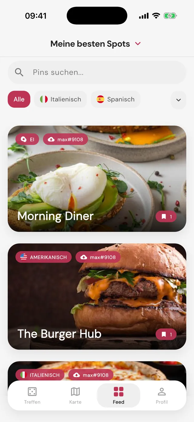 Feed mit neuen Pins von Freunden