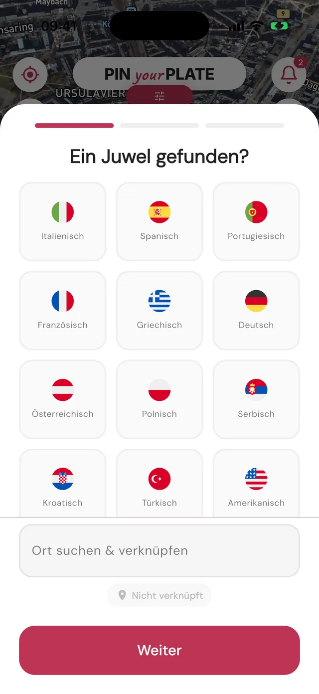 Kategorie für einen neuen Pin wählen